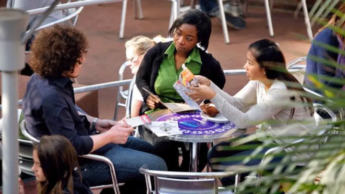 Students sitting in a students' association building