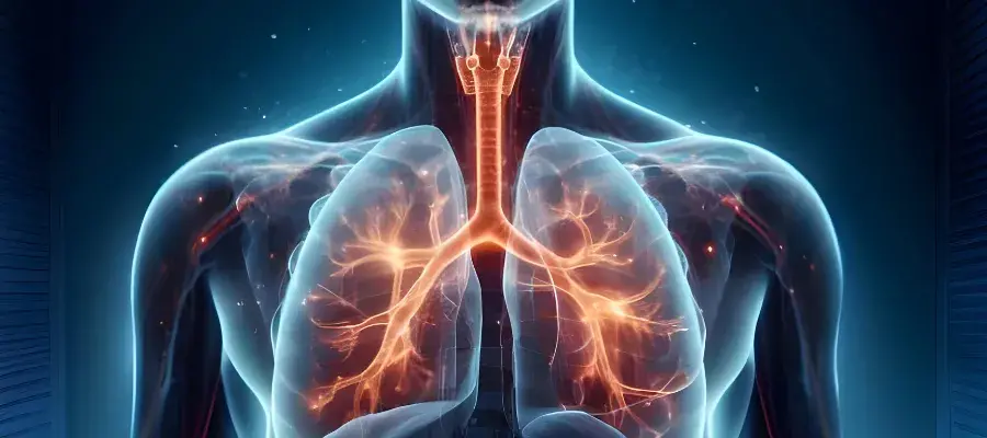 Human body anatomy with lungs in x-ray image. 3D rendering 